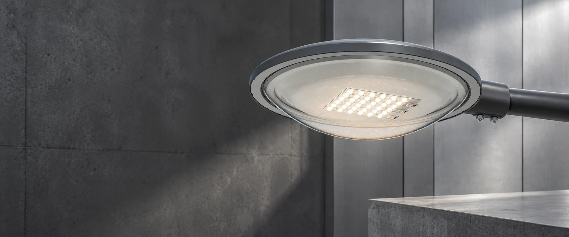 AI-generated industrial product visualization of the LUXiFiC 512-L circular outdoor luminaire